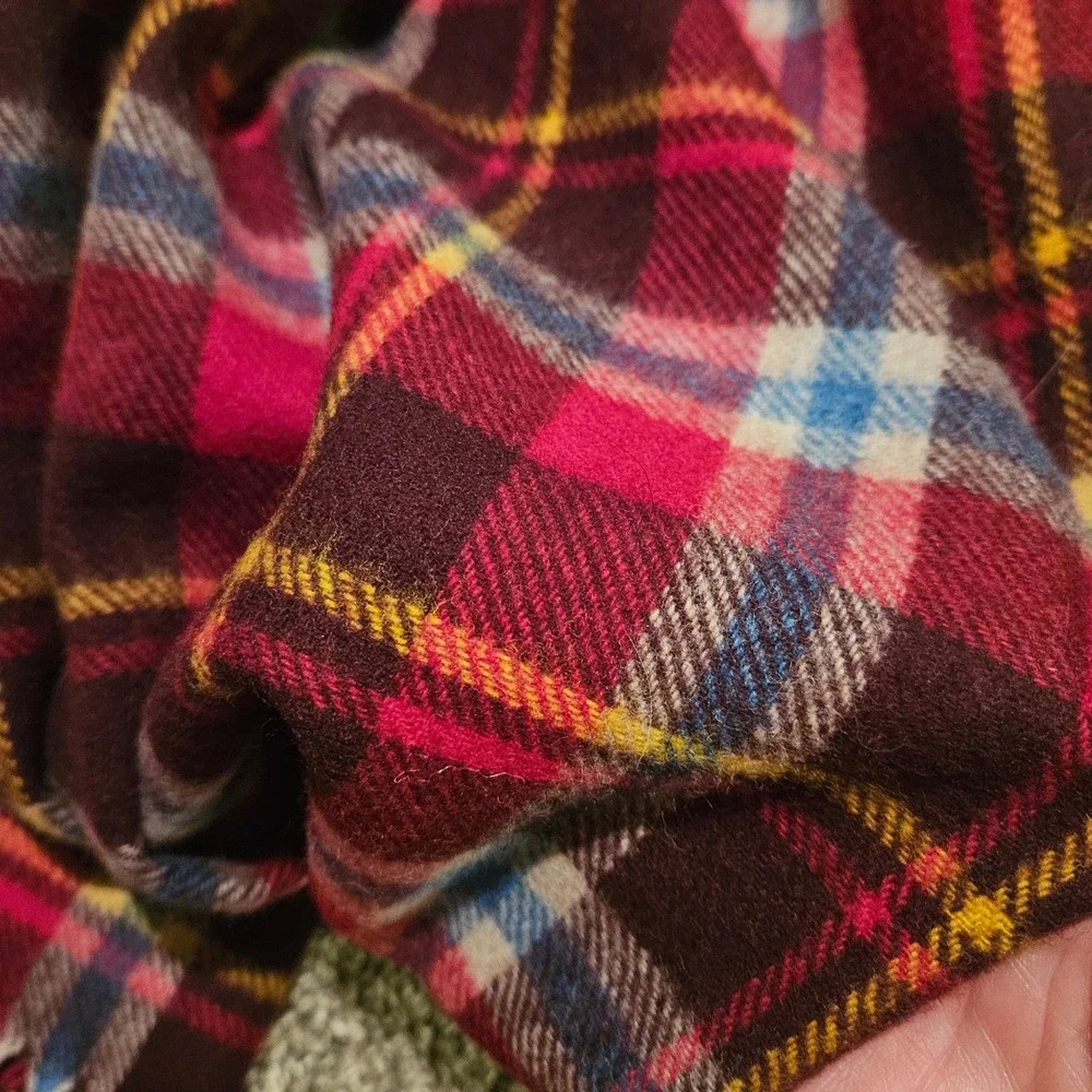 J.Crew Abraham Moon Plaid Scarf Burgundy Merino Wool Fringe Preppy British